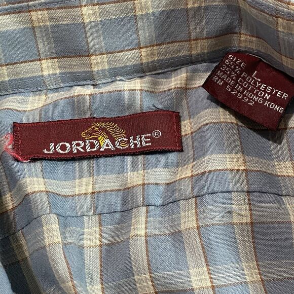Vintage JORDACHE Plaid Button Front Long Sleeve Shirt Mens L Blue White Retro - Picture 4 of 10